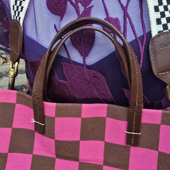 CLARE V. Pink and Brown Checkered Tote Bag - Picture 4 of 12